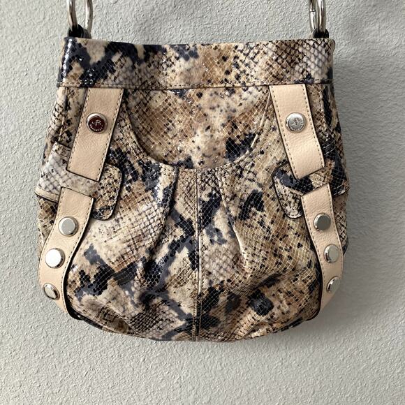 B Makowsky Leather Faux Snakeskin Crossbody Bag - Beige, Black - Picture 2 of 16